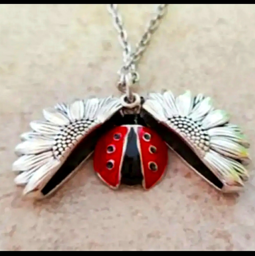 New sunflower ladybug locket necklace